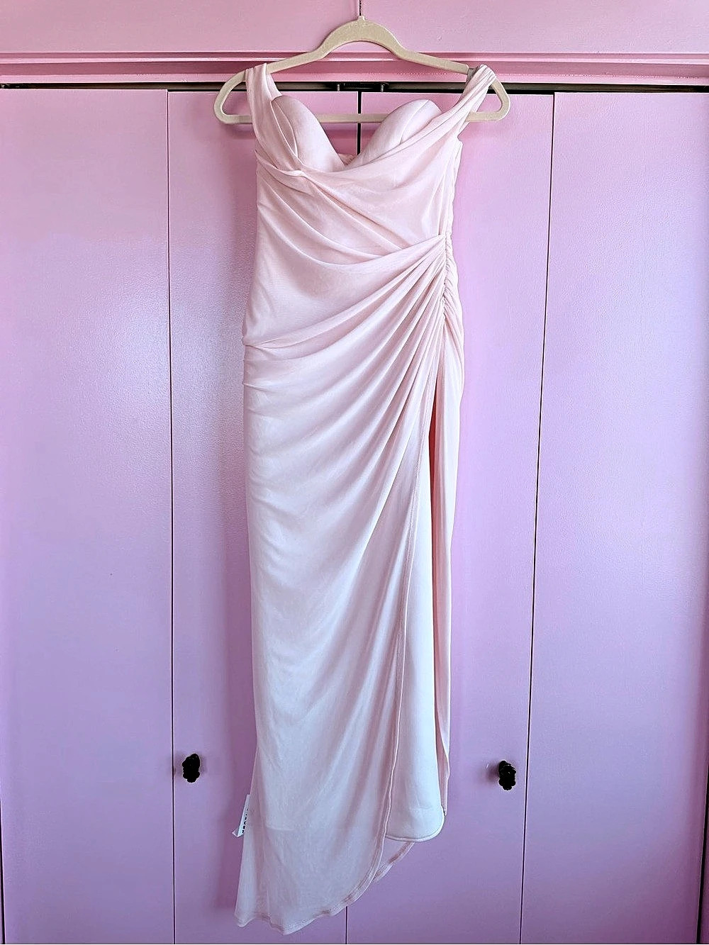 ASOS DESIGN Pale Pink Draped Off-The-Shoulder Midi/Maxi Dress / US 4